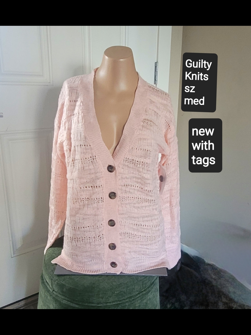 Light Pink Open-Knit Button Cardigan